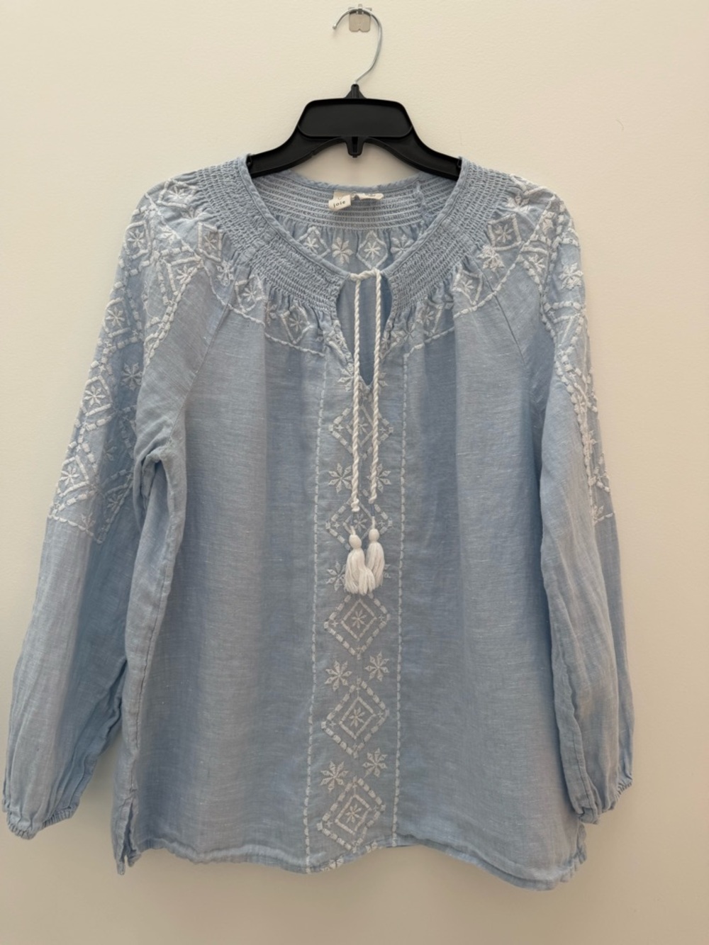 Joie Light Blue Embroidered Peasant Tunic